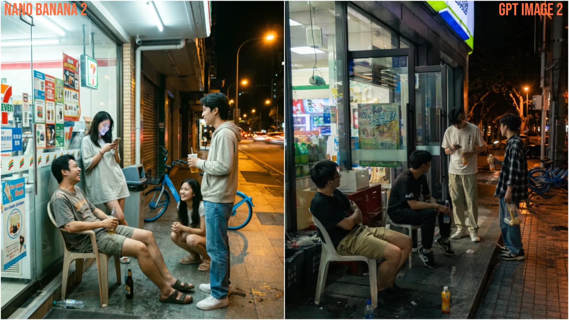 Community-shared comparison suggesting GPT Image 2 produces more convincing lighting, atmosphere, and everyday street-scene realism than older image models